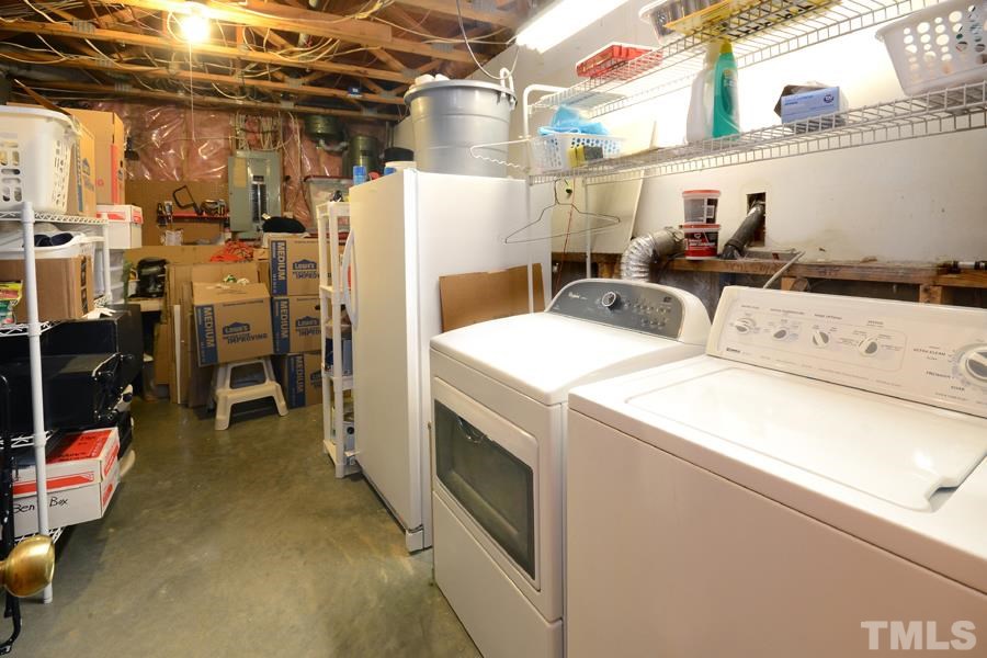 2401 Boothbay Court Raleigh, NC 27613 - Photo 17 of 21 Below grade, but dry and framed with accessible duct work would make this space easy to finish to make a cozy mud room with lots of storage space.