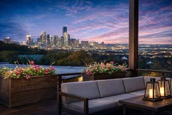 a view of a city from a balcony