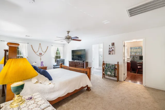 a view of vanity with mirror