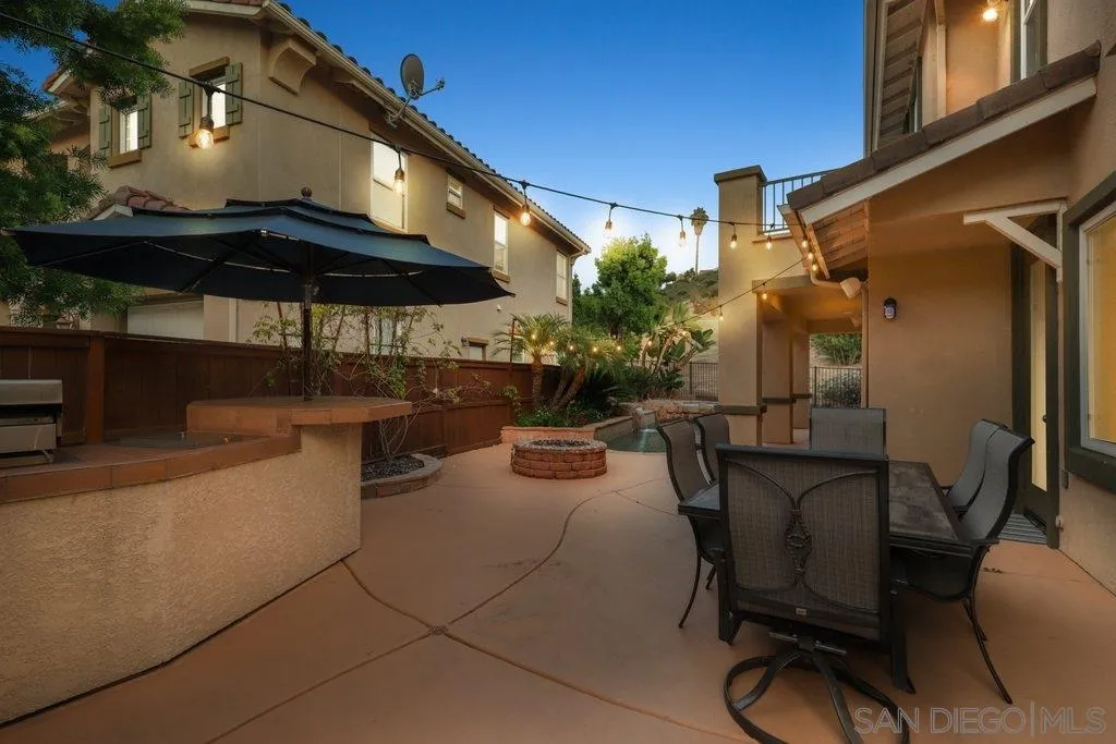 8403 Watson Ranch Road San Diego, CA 92129 - Photo 23 of 25 a view of a patio with table and chairs under an umbrella