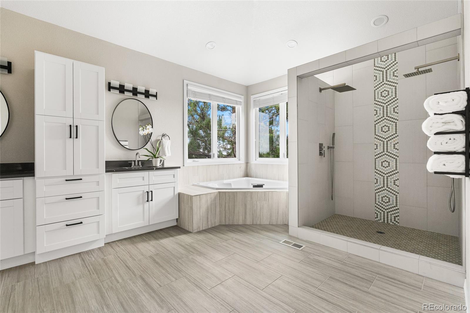 11041 Puma Run Lone Tree, CO 80124 - Photo 19 of 35 a spacious bathroom with a granite countertop sink toilet and shower
