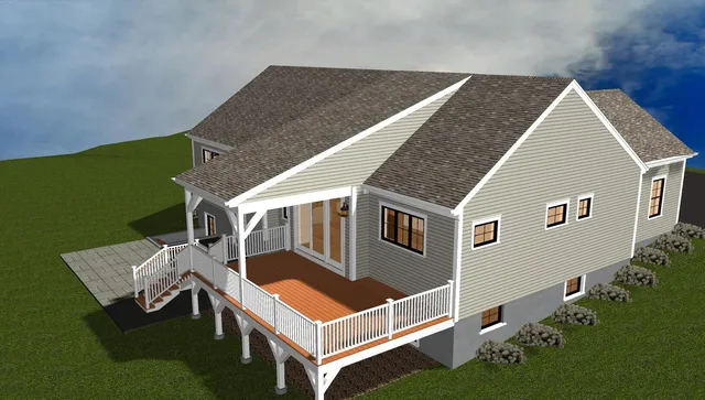 a aerial view of a house with backyard