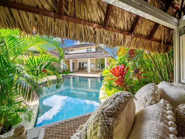 a wooden floor with a small yard