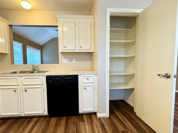 a kitchen with a sink and cabinets