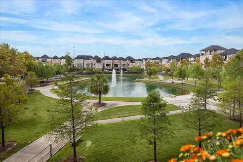 a view of a lake with a city