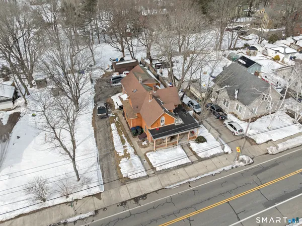 an aerial view of a residential houses