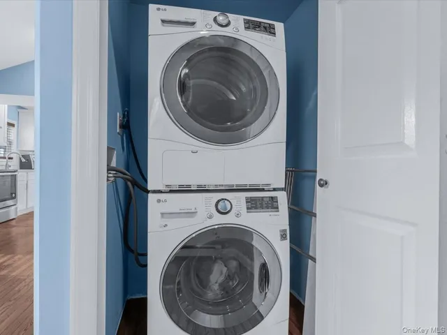 a utility room with dryer and washer