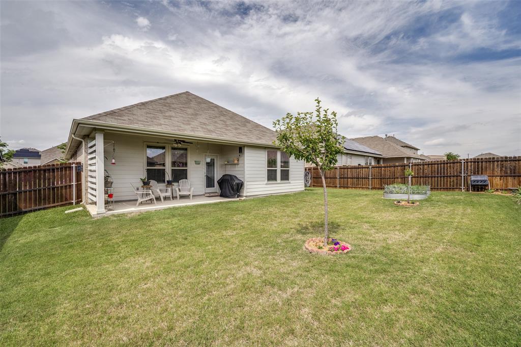 413 Wiggins Way Van Alstyne, TX 75495 - Photo 24 of 25 Expansive backyard featuring a covered patio, manicured lawn, and privacy fencing