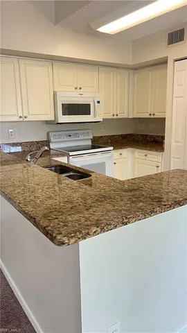 a kitchen with a stove a sink and a microwave