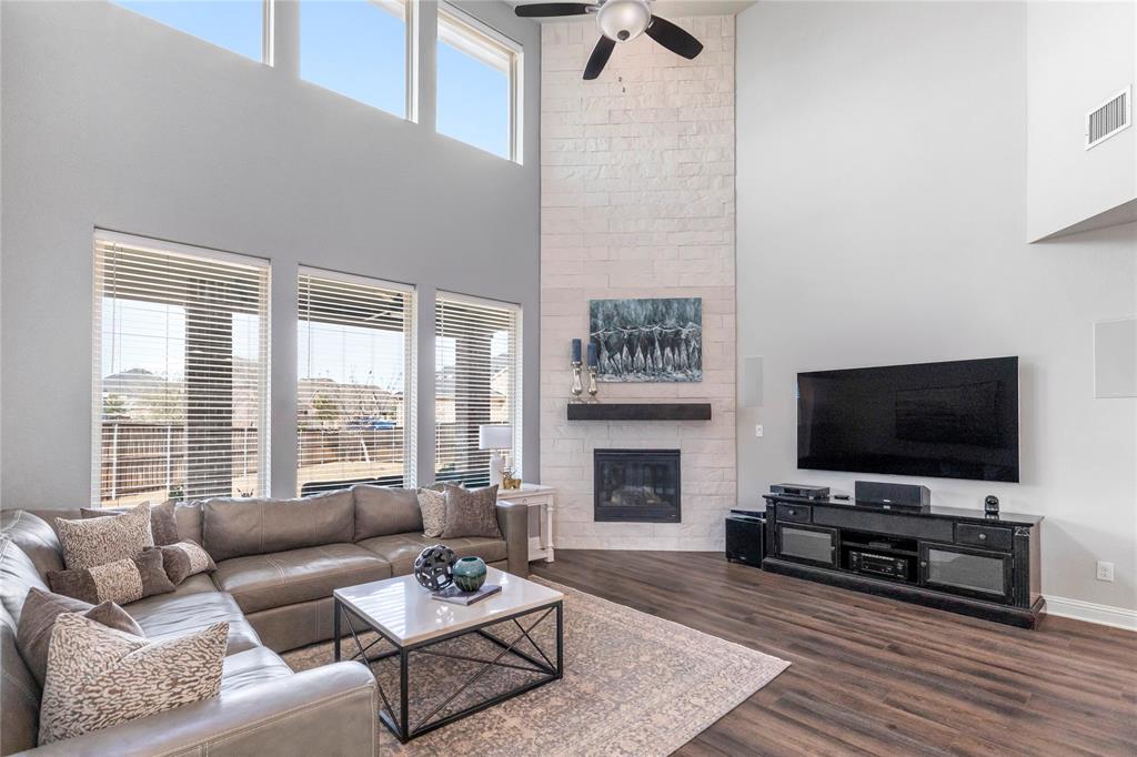 6201 Cupleaf Road Flower Mound, TX 76226 - Photo 2 of 40 a living room with furniture a flat screen tv and a fireplace
