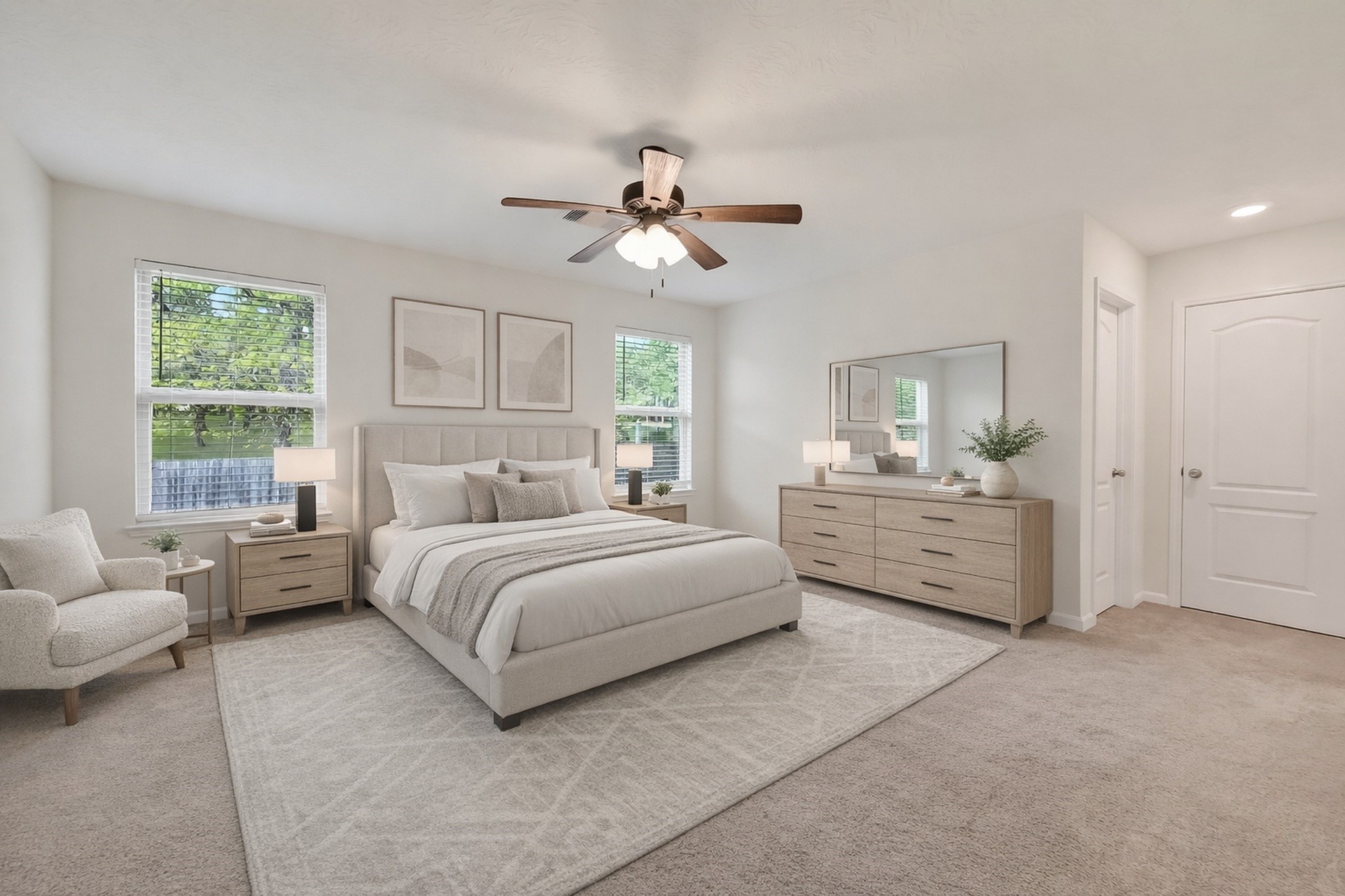 2107 Parnevik Place Conroe, TX 77304 - Photo 21 of 44 The Primary Bedroom Suite is large enough for any size bedroom set, with a huge walk-in close, en suite bathroom, and a view of nature at it's best! digitally enhanced