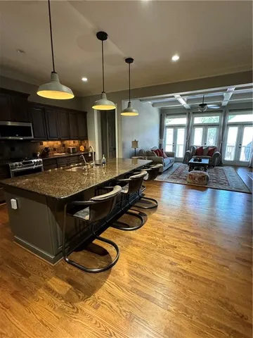 a kitchen with counter top space and a sink