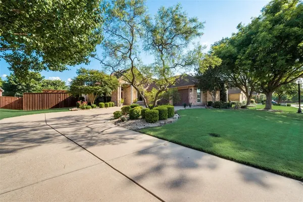 a tree in front of a house with a yard