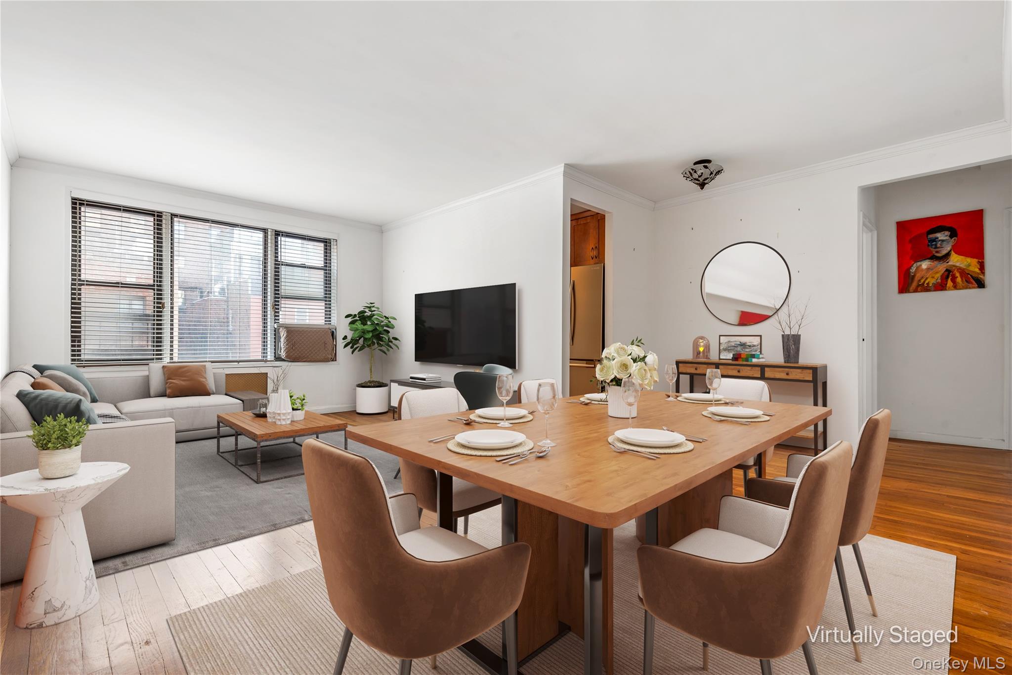 58-th Street West 400th, Unit 5G Manhattan, NY 10019 - Photo 1 of 18 Dining area featuring light wood-type flooring and crown molding