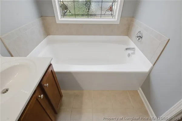 a bathroom with a bathtub