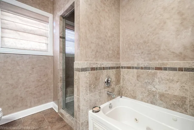 a bathroom with a bathtub