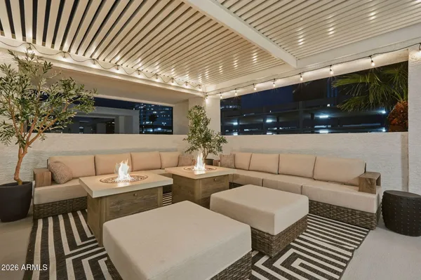 a outdoor space with lots of tables and chairs