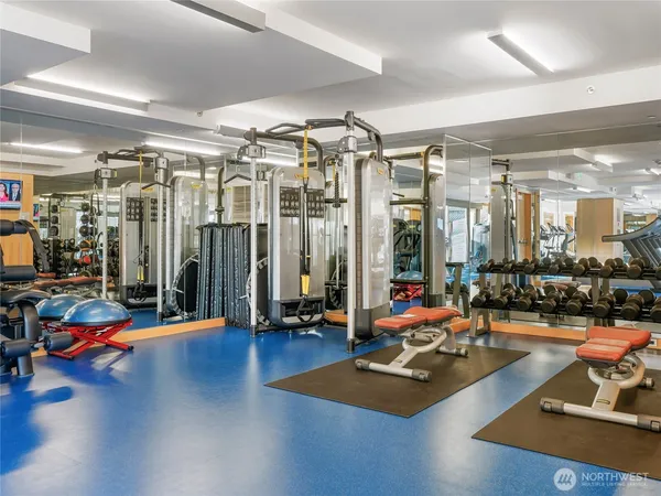 a view of a room with gym equipment