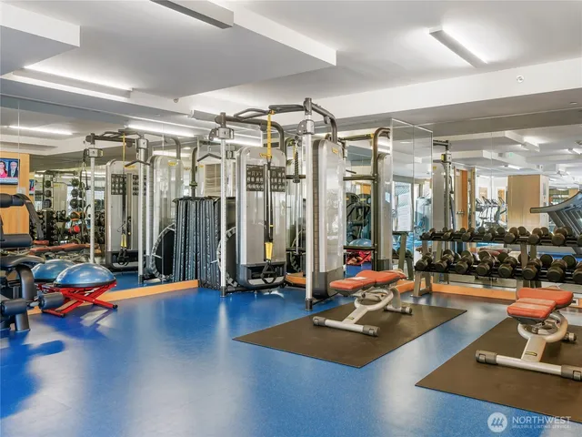 a view of a room with gym equipment