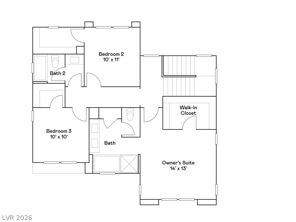 171 Colony Square Way Henderson, NV 89015 - Photo 3 of 4 A well-planned second-floor layout includes three bedrooms, two bathrooms, and a dedicated walk-in closet.