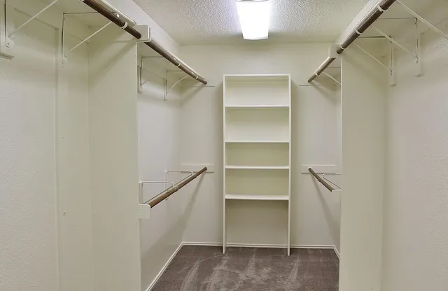a view of walk in closet with empty racks