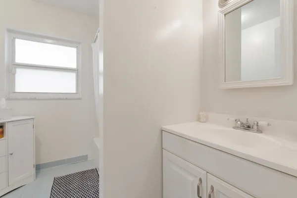 a bathroom with a bathtub