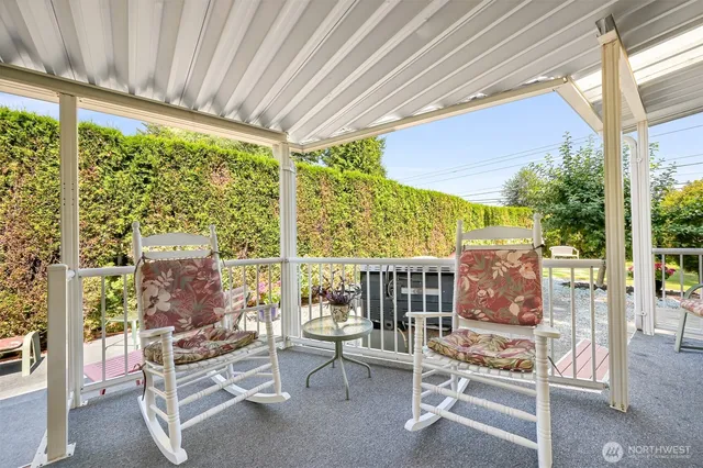 a balcony with furniture
