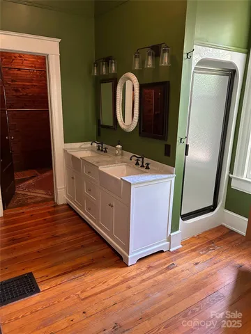 workspace with wooden floor washer and dryer