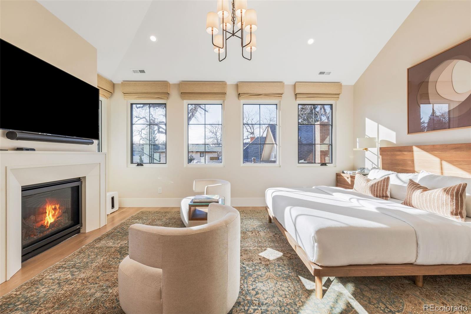 1026 South High Street Denver, CO 80209 - Photo 25 of 50 a living room with furniture a flat screen tv and a fireplace