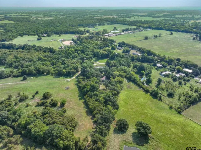 a view of a green field with lots of trees