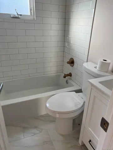 a bathroom with a toilet and a bathtub