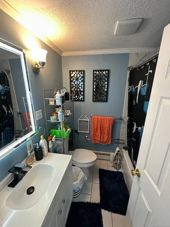 a bathroom with a sink a toilet and a mirror