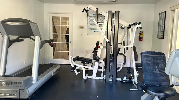 a room with gym equipment