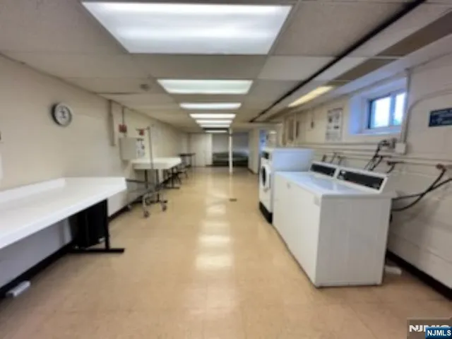 a large room with cabinets