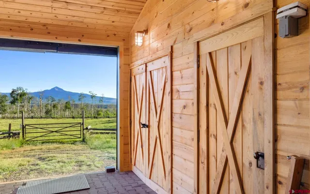 a view of swimming pool from a window