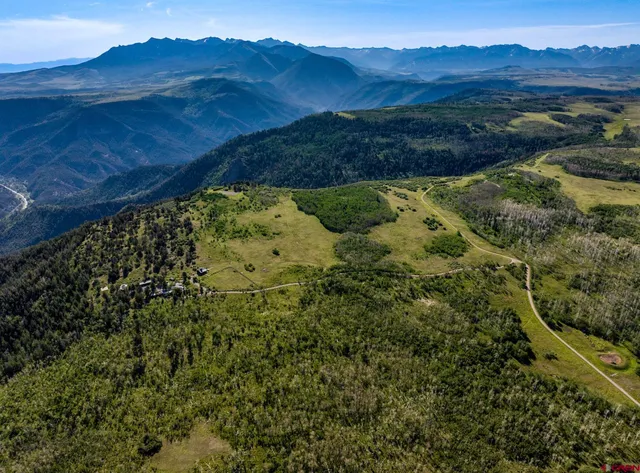 a view of a lush green hillside and a houses