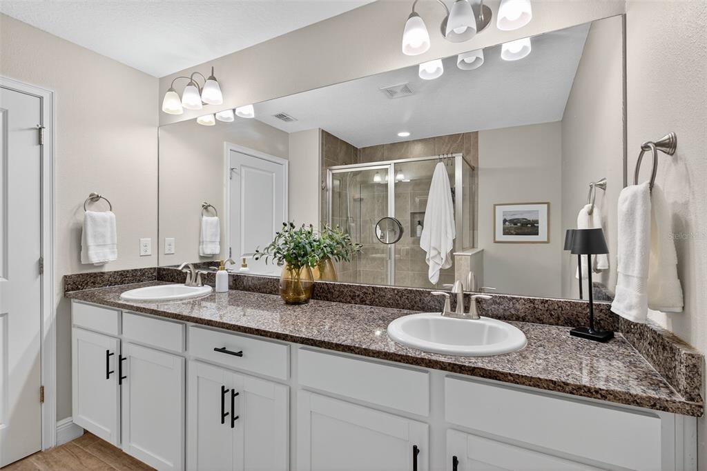 2007 Palm Key Avenue Oldsmar, FL 34677 - Photo 25 of 54 a bathroom with double vanity sinks a vanity a lamp and a mirror