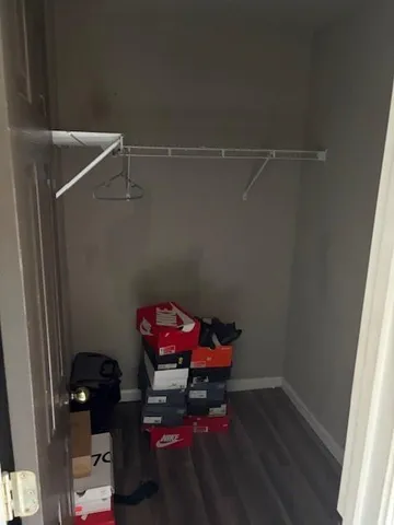a room with a walk in closet