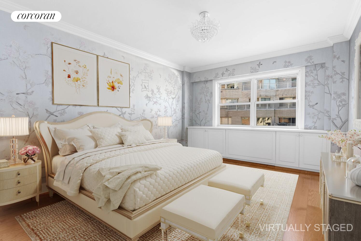 27 East 65th Street, Unit 14CD Manhattan, NY 10065 - Photo 11 of 16 a bedroom with a bed and a large window