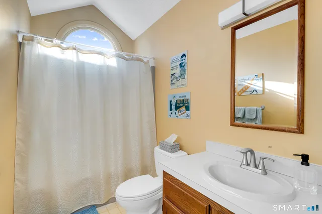 a bathroom with a sink a toilet and a mirror