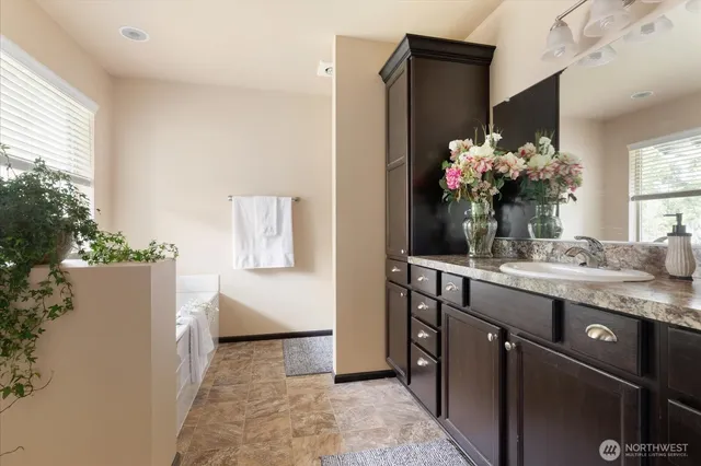 a view of cabinets a potted plant sitting in a kitchen
