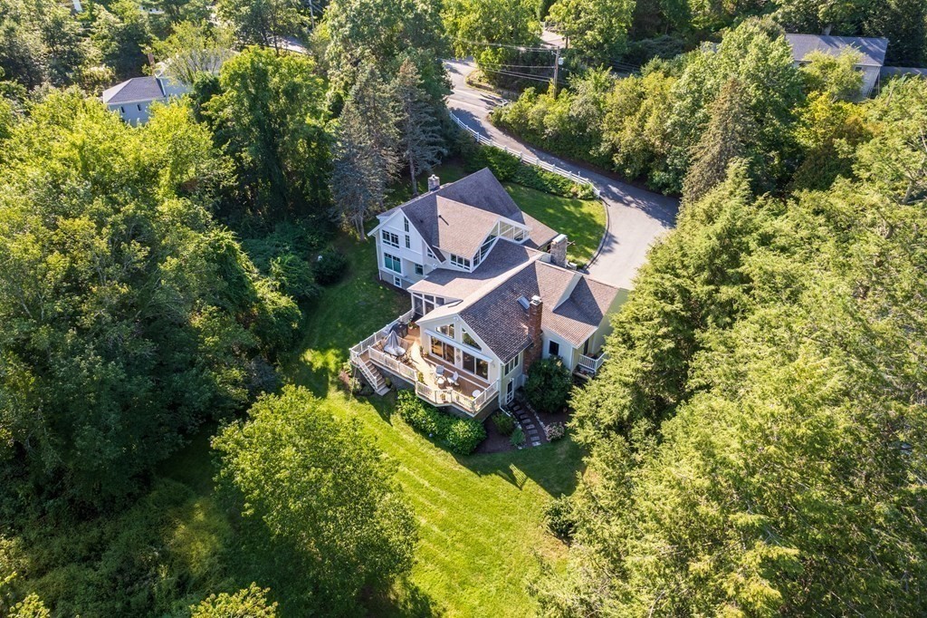 328 Dover Road Westwood, MA 02090 - Photo 35 of 41 an aerial view of a house with a garden and trees