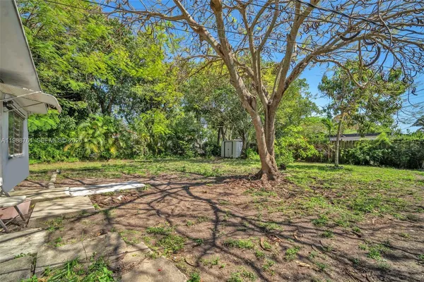 a view of a yard with a tree