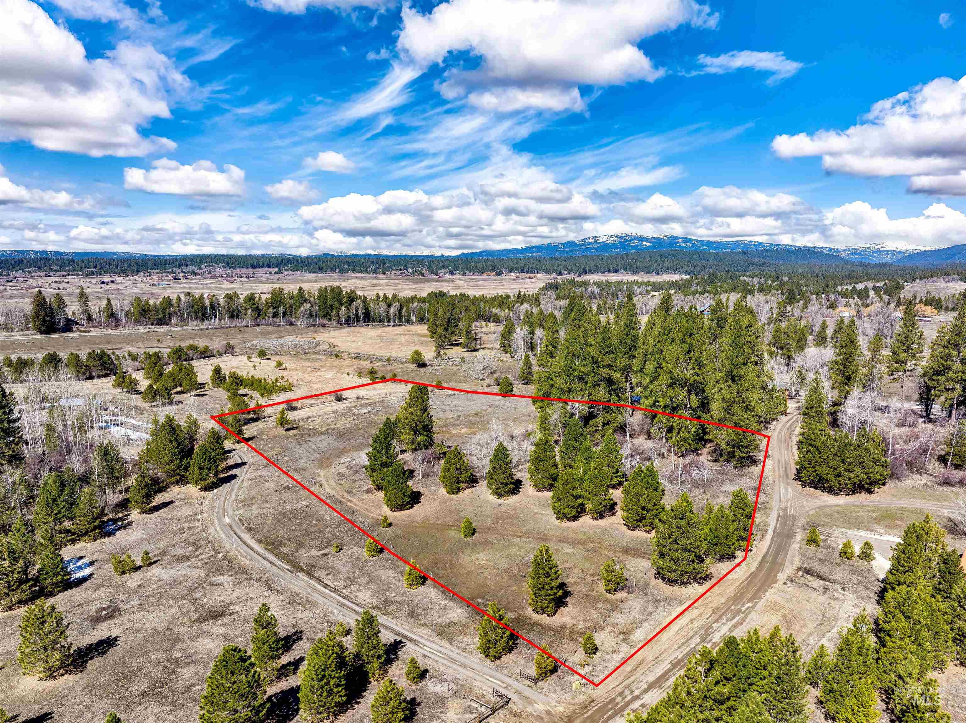 14055 Deerfield Road McCall, ID 83638 - Photo 6 of 19 Aerial view of sparsely populated area featuring property parcel outlined and a mountain backdrop