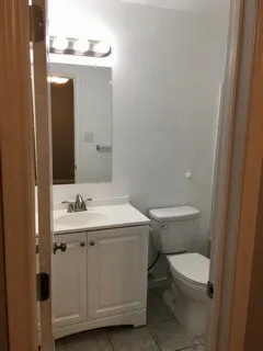 a bathroom with a toilet a sink and mirror