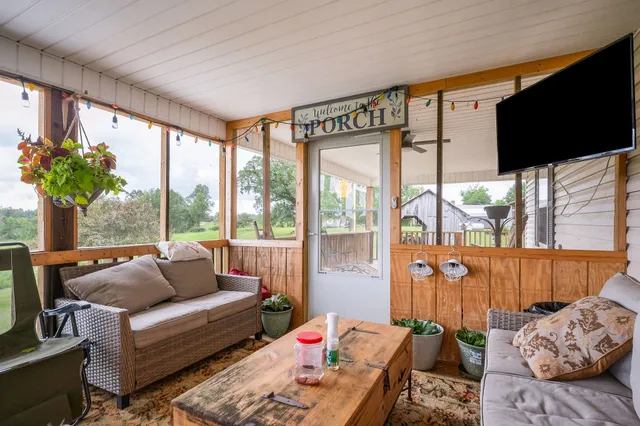 a view of a storage room with stairs