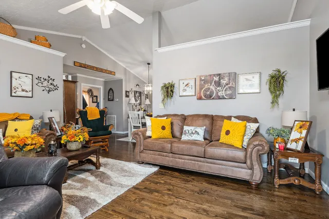 a living room with furniture and a couch