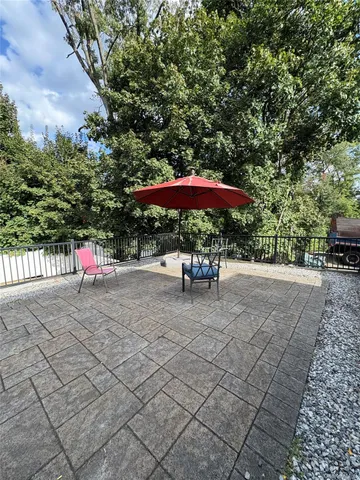 an outdoor space with seating