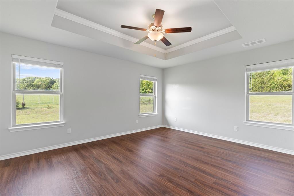 254 Jackson Road Whitewright, TX 75491 - Photo 26 of 40 Primary bedroom with tray ceiling and pasture views