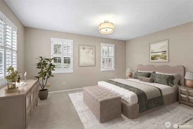 a bathroom with double sink and a mirror